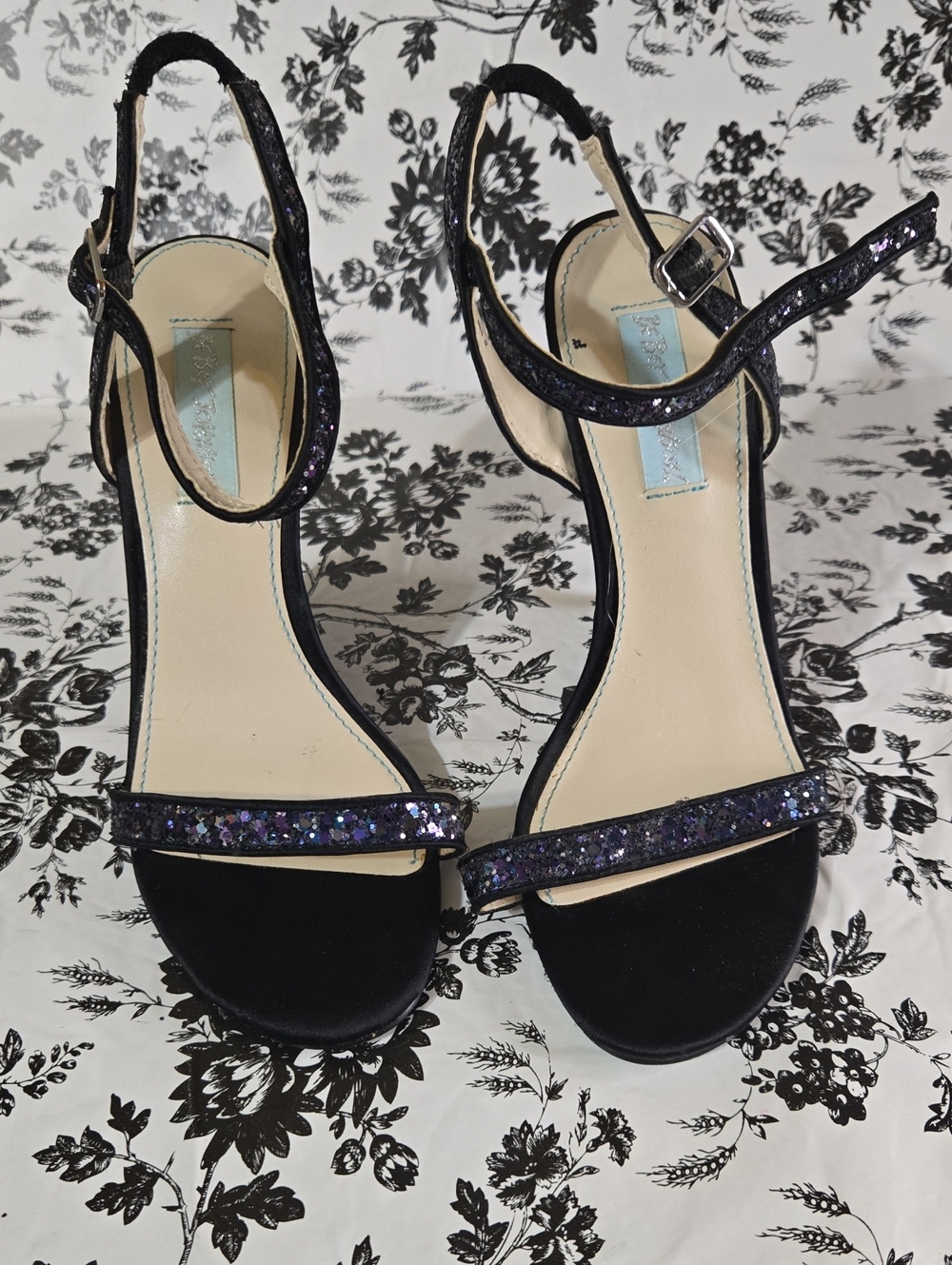 Betsey Johnson Black and Purple Glitter Slingback Heels B114